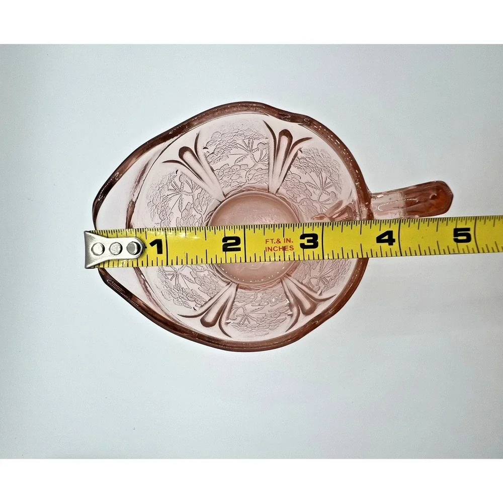 Vintage Jeanette Cherry Blossom Pink Depression Glass Creamer with 2 Saucers